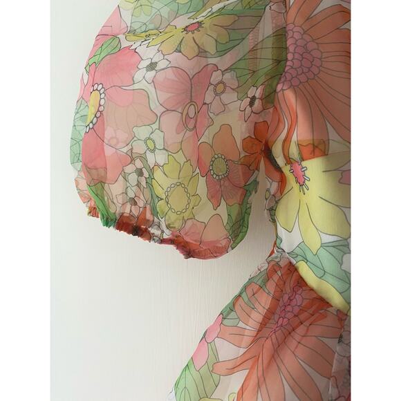 NISSA NEW YORK Sheer Floral Puff Sleeve Babydoll Dress US SMALL - Picture 13 of 14